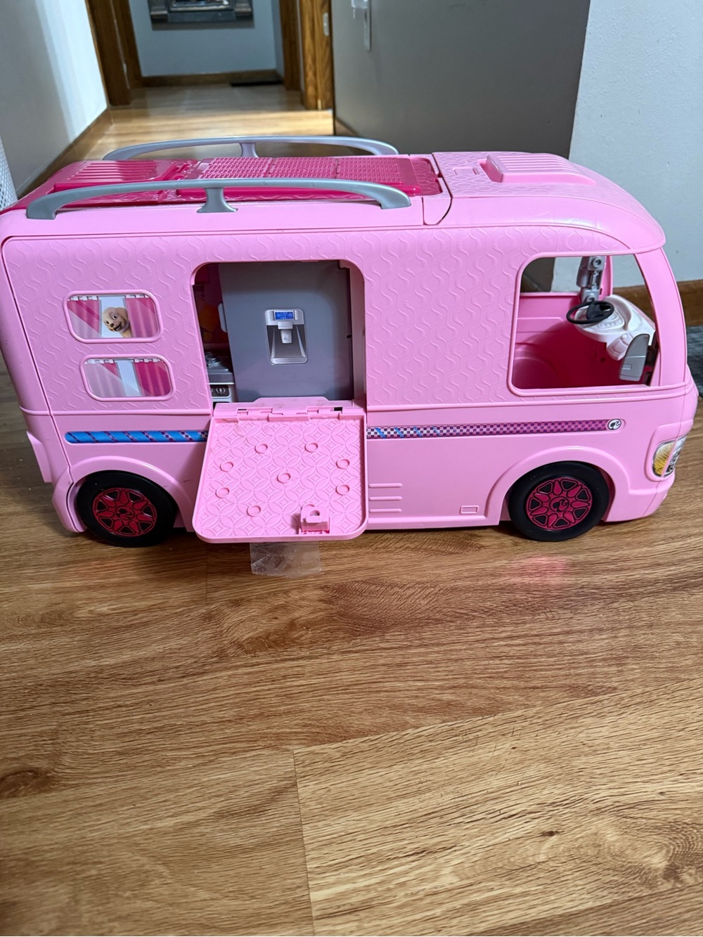 Barbie Pink/Blue Camper RV Vehicle, Opening Side, Interior Bathroom for 11.5in